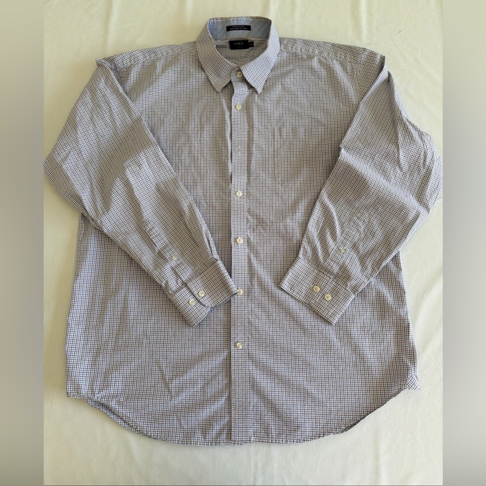Lincs Men’s Blue Brown Check Button-Down Dress Shirt